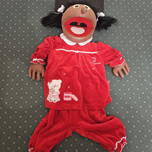 VTG Puppet Productions GIRL Brown Skin Hair CHRISTMAS Hand Puppet 70s 80s 14 in